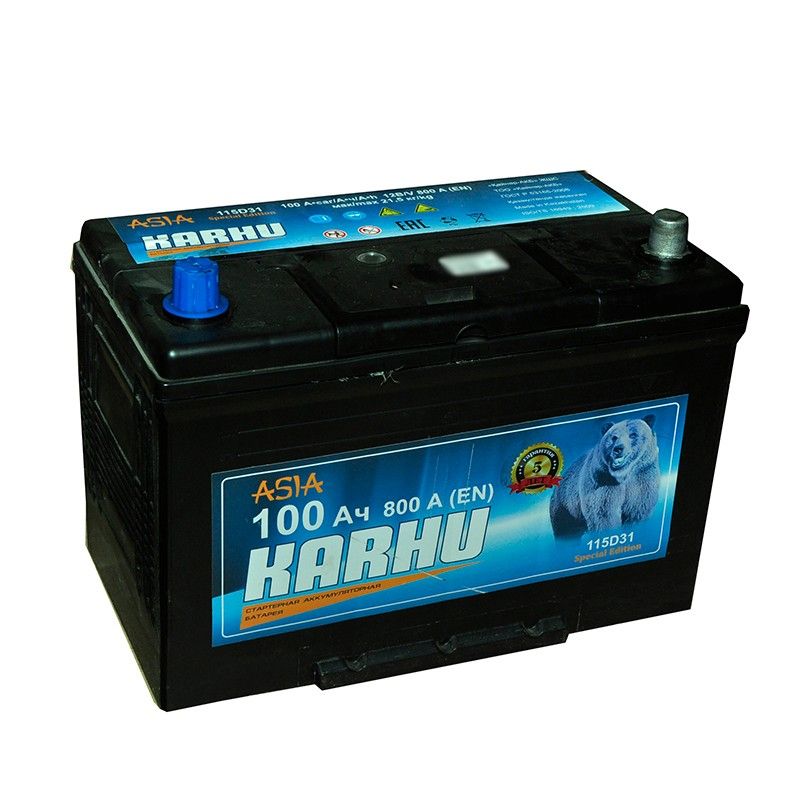 Аккумулятор автомобильный Karhu Asia 115D31L 100Ач 800А Обратная полярность (304х175х220)