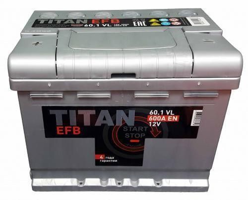 Аккумулятор автомобильный TITAN EFB 60L+  60Ач 600А Прямая полярность (242x175x190)