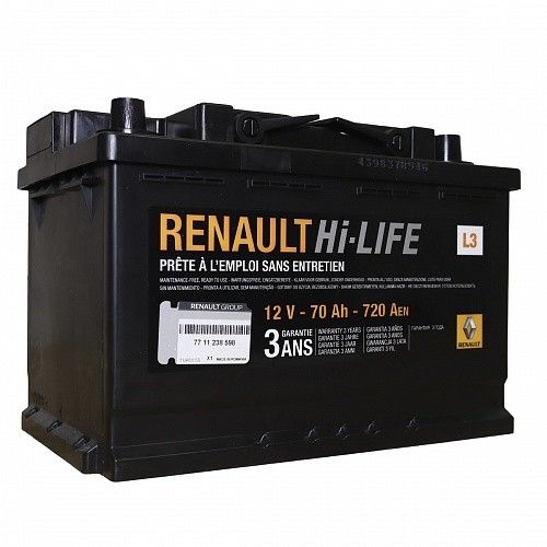 Аккумулятор автомобильный RENAULT 7711 238 59 70Ач 720А Обратная полярность (278x175x190)