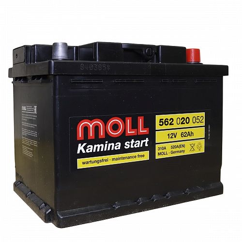 Аккумулятор автомобильный Moll Kamina Start 62R 520A (562020052) 62Ач 520А Обратная полярность (242x175x190)