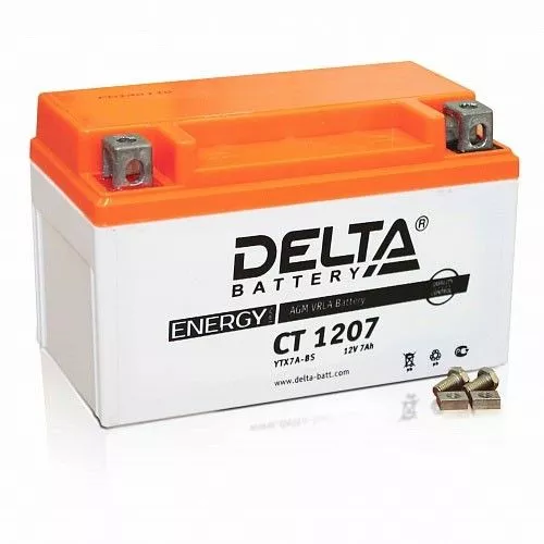 Мотоциклетный аккумулятор Delta CT 1207 YTX7A-BS 7Ач 105А Прямая полярность (152x87x95)