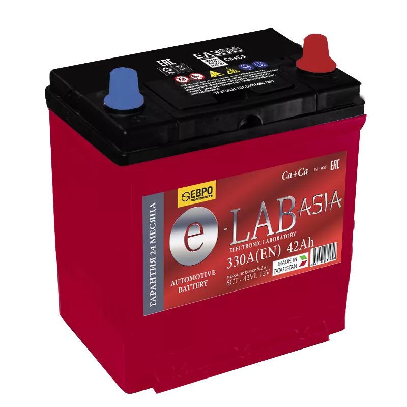 Аккумулятор автомобильный E-LAB Asia 42B19L 42 Ач 330А Обратная полярность (187x127x225)