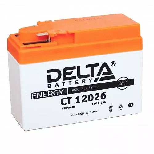 Мотоциклетный аккумулятор Delta CT 12026 YTR4A-BS 2.5Ач 45А Универсальная полярность (114x49x86)