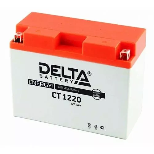 Мотоциклетный аккумулятор Delta CT 1220 Y50-N18L-A3, YTX24HL-BS, YTX24HL 20Ач 230А Обратная полярность (205x90x164)