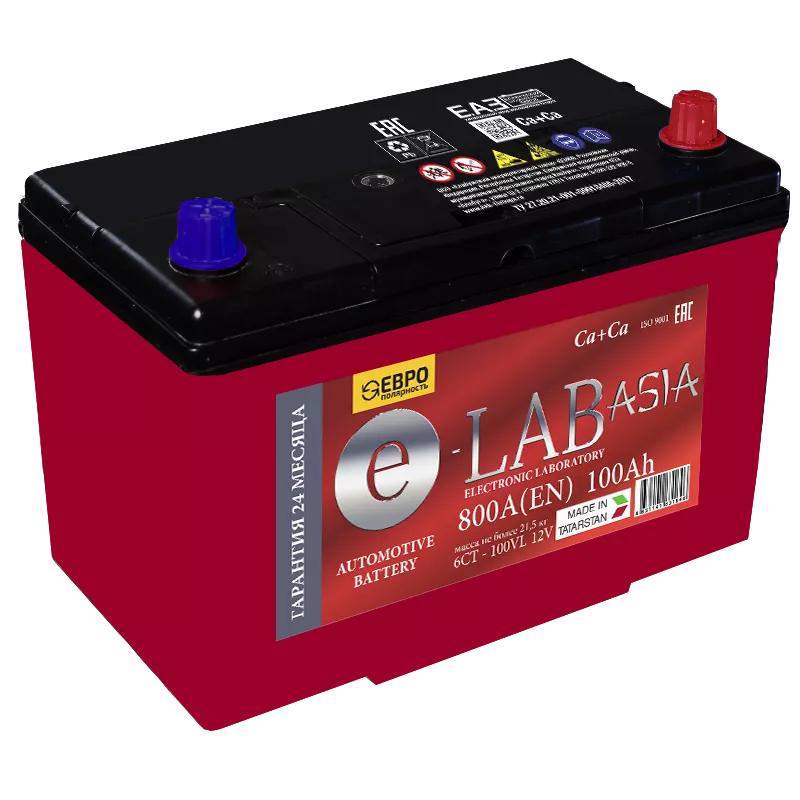Аккумулятор автомобильный E-LAB Asia 115D31L 100 Ач 800 Обратная полярность (306x175x225)