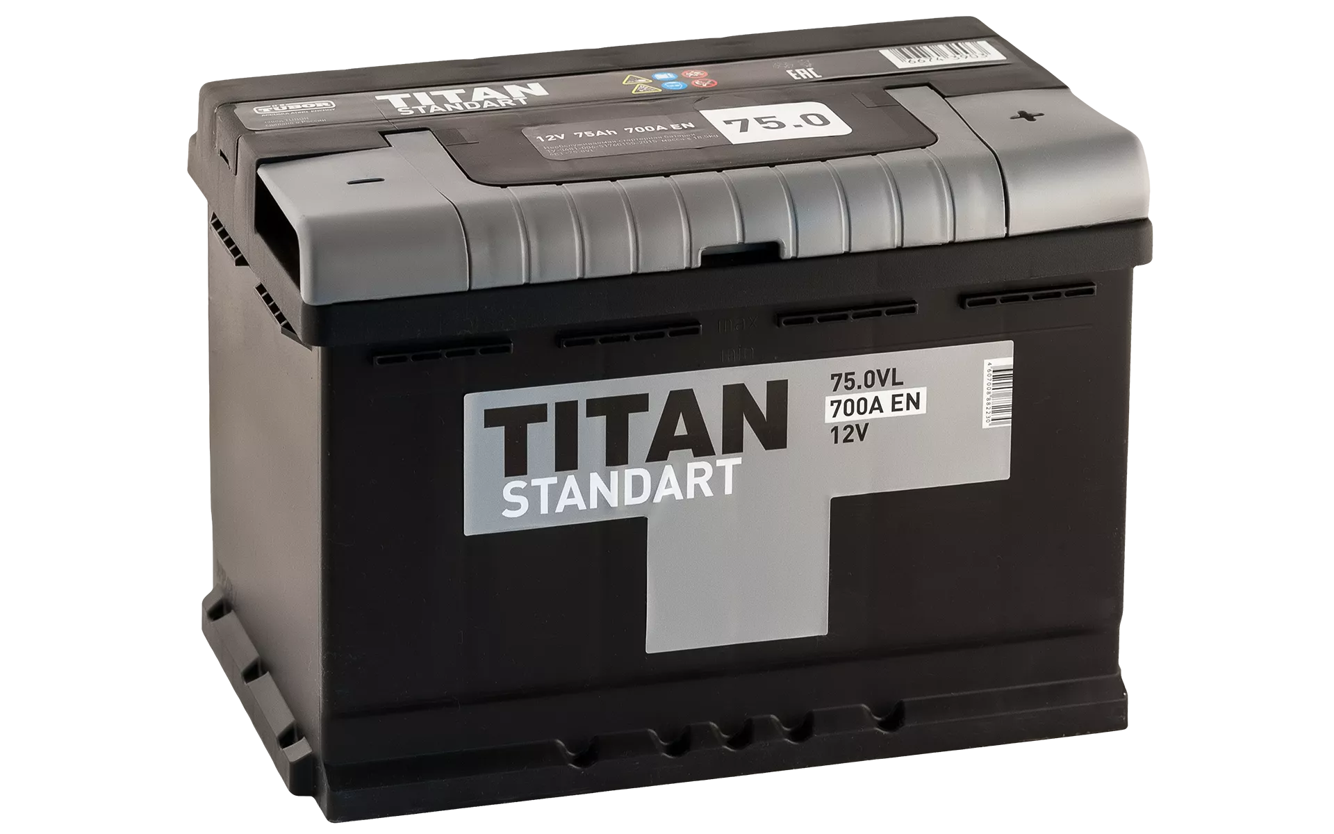 Аккумулятор автомобильный TITAN Standart 75R+ 75Ач 700А Обратная полярность (278x175x190)