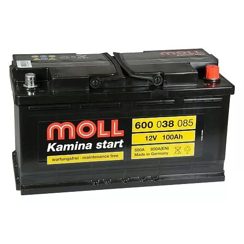 Аккумулятор автомобильный Moll Kamina Start 100R (600 038 085) 100Ач 850А Обратная полярность (353x175x190)