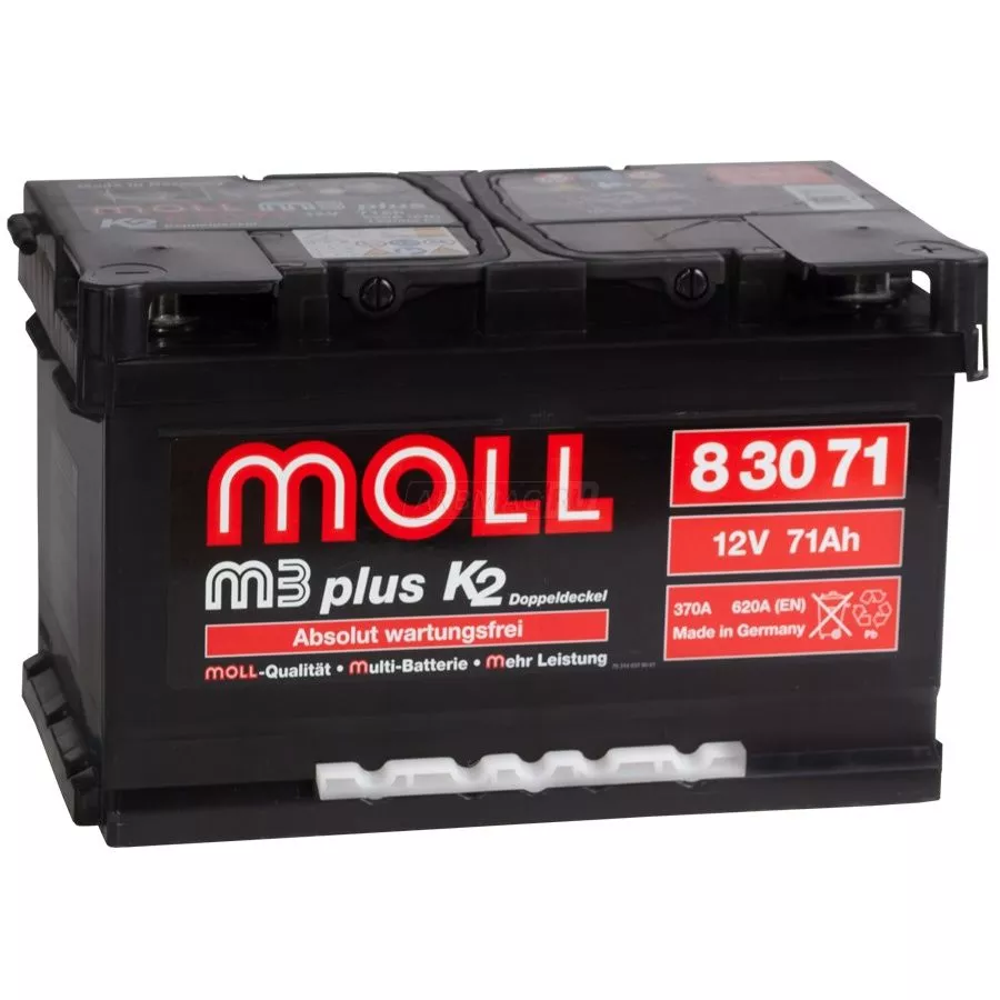 Аккумулятор автомобильный Moll M3 Plus 12V-71Ah R 71Ач 620А Обратная полярность (278x175x175)