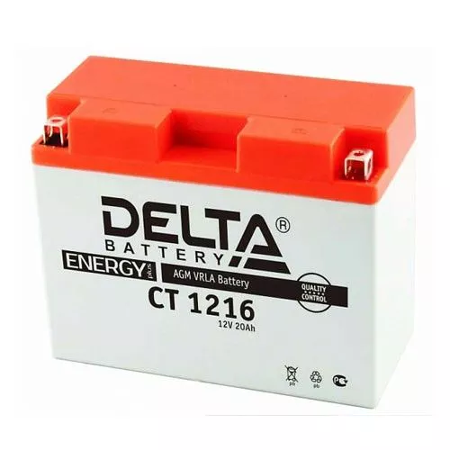 Мотоциклетный аккумулятор Delta CT 1216 YB16AL-A2 16Ач 200А Обратная полярность (205x70x162)